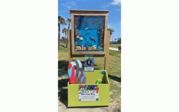 “Shrimper’s Paradise,” an art installation made of litter found on local beaches, is part of Beach Junki’s Washed-Up Project. This initiative takes trash collected from Amelia Island’s beaches and turns it into art. Beach Junki has also set up the Beach Toy Borrow Box for beachgoers to save money and the planet as they reuse the toys provided. Submitted photo