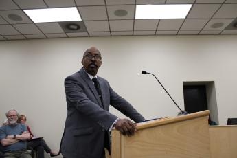 Local activist Rev. Bernard Thompson came before the Nassau County School Board to bring attention to the questionable circumstances surrounding two Black male Nassau County middle school students. Photo by Tracy McCormick-Dishman/News-Leader