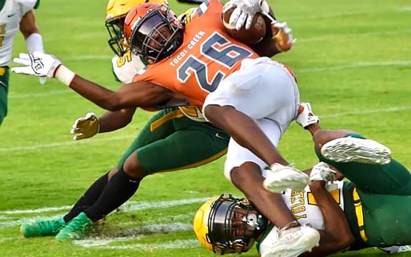 The Yulee High School football team played at Tocoi Creek Thursday in a spring matchup. The Yulee Hornets beat the Toros 44-13. The 2022 season opens Aug. 26.
