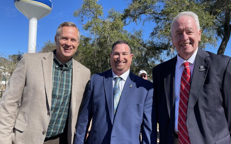 Pictured are, from left, U.S. Navy Captain Michael Doran, chairman of the Veterans Council of Nassau County, Scott Forshey-Friedman, Donor Engagement and Experience director at WWP, and Chris Needles, chief development officer at WWP. All three spoke at the dedication event. Submitted photo