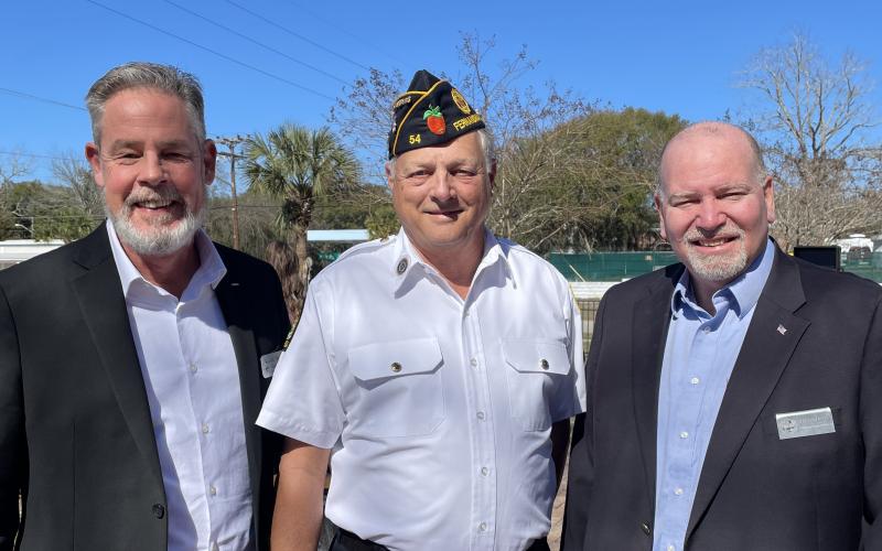 County Commissioner Hupp Huppman, American Legion Post 54 Commander Steve Bradshaw and County Commissioner John Martin, from left, attended the dedication event. Submitted photo