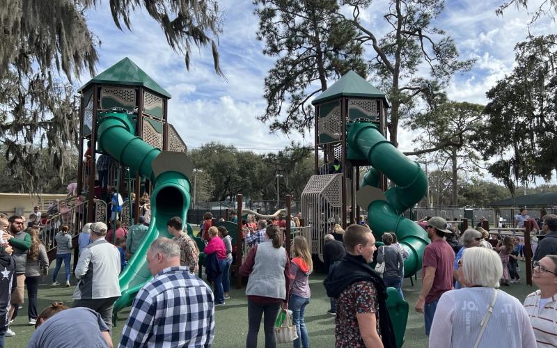 Hundreds gathered in Central Park Sunday for the dedication of Teddy Bear Playground in honor of the late David Berkman on his birthday.  Submitted photo
