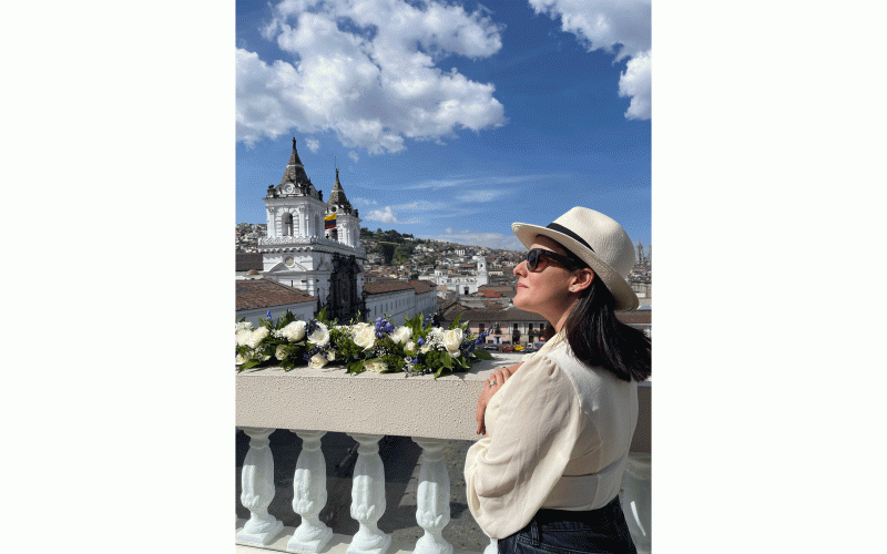 Maria Pinto sporting one of her hats in Quito, the capital of Ecuador.