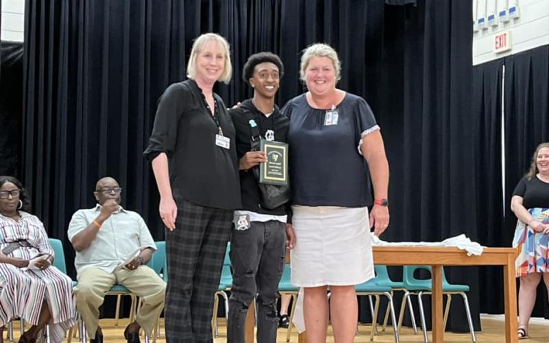 Latrell Mallory received his Hornet of the Year Award. Photo courtesy of Yulee High School Counseling