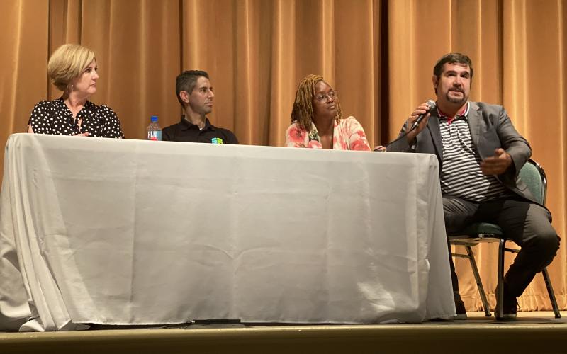 Democratic Club of Amelia Island’s legislative forum panelists included, from left, Michell Dillon, Jon Harris Maurer, Angie Nixon and Sam Coodley. Photo by Tracy Dishman/News-Leader