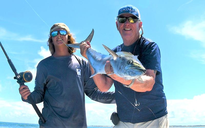 The kingfish bite was red hot last year at the St. Marys inlet, where a wide spooled kingfish reel filled with 20-pound monofilament line was needed to catch Jace and Terry Lacoss’s big kingfish, above right. Photo by Terry Lacoss/Special