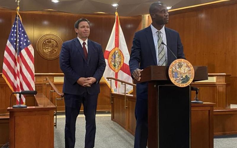 State Surgeon General Joseph Ladapo speaks in 2021 after being named to his post by Gov. Ron DeSantis. File photo