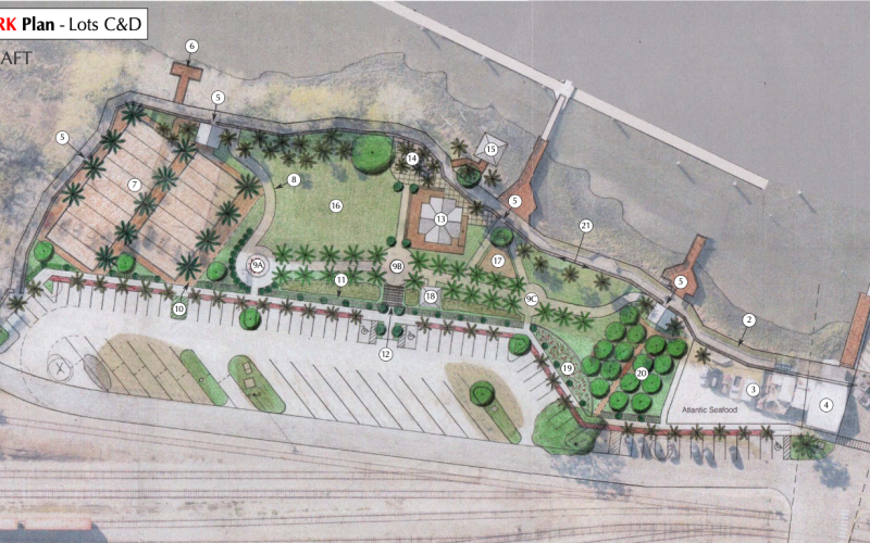 A planning sketch and legend of the approved Amelia River waterfront park in downtown Fernandina Beach. Submitted photo
