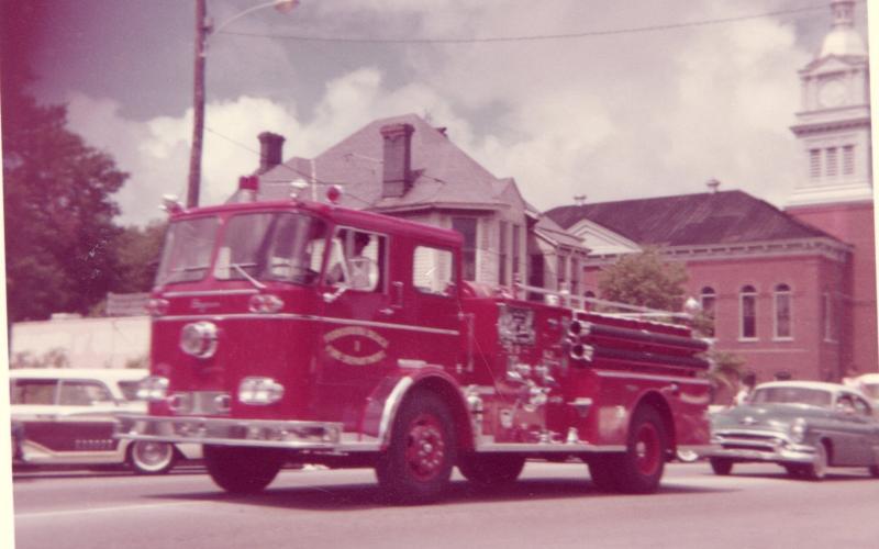 A Fire Truck in the Beach Opening Fiesta Parade, 1961. Finalists in the 1956 Fernandina Beach beauty contest pose on the beach. Photo courtesy of Amelia Island Museum of History