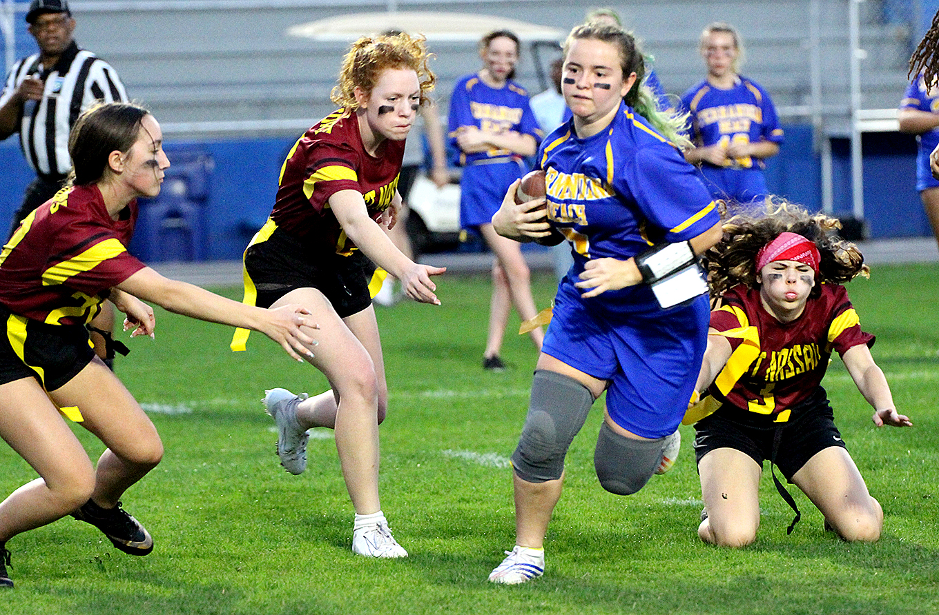 The Lady Pirates hosted the Lady Warriors Thursday to kick off the FHSAA’s inaugural girls flag football season. FBHS plays at Baker Thursday. Photo by Beth Jones/News-Leader