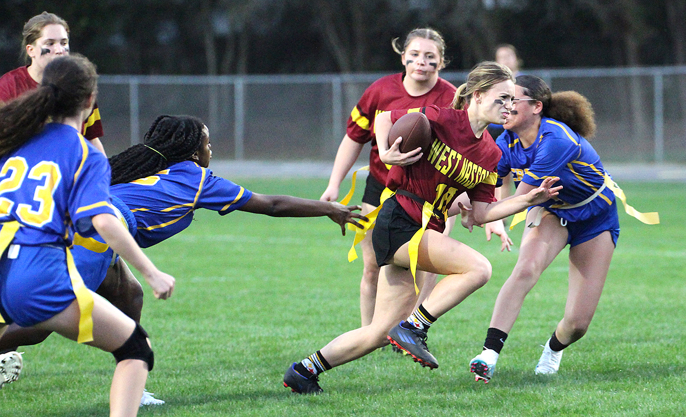 The Lady Pirates hosted the Lady Warriors Thursday to kick off the FHSAA’s inaugural girls flag football season. FBHS plays at Baker Thursday. Photo by Beth Jones/News-Leader