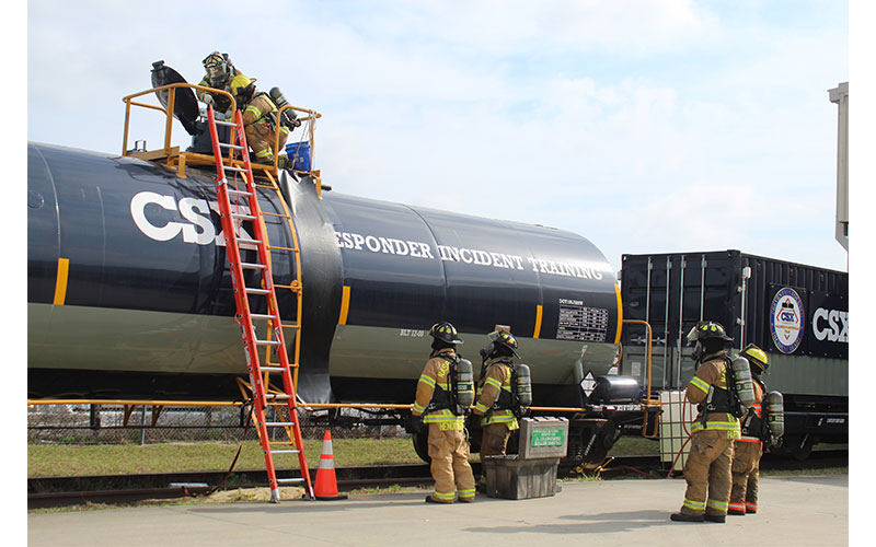 Firefighters trained with Nassau County Emergency Management for four days, ending with hands-on incident training provided by CSX. Photo by Julia Roberts