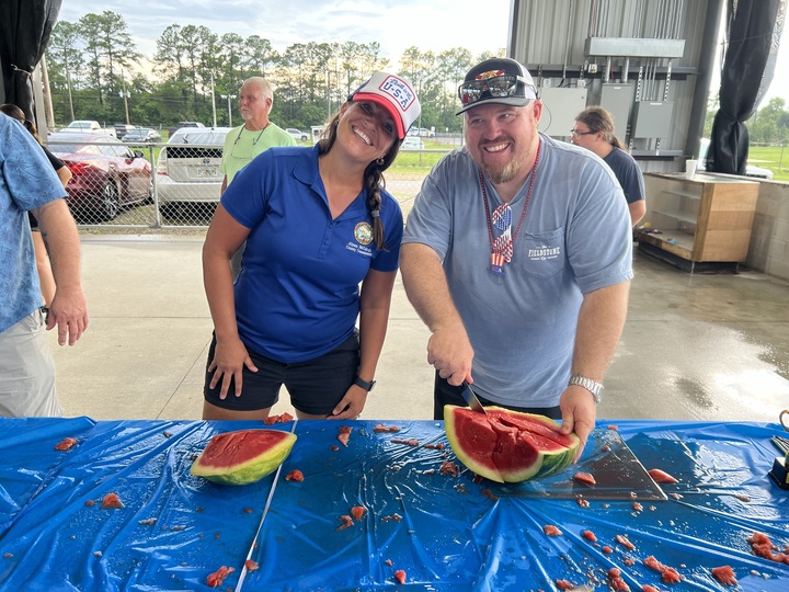 Nassau County Board of County Commissioners Allyson McCoullough and Klynt Farmer enjoy the festivities at The Light Up The Sky Independence Day Celebration on Thursday. Submitted photo