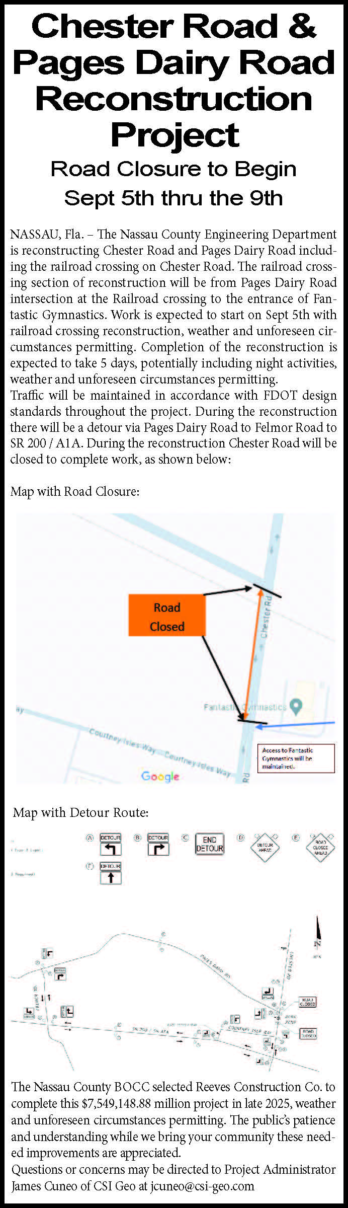 Chester Road &  Pages Dairy Road  Reconstruction  Project