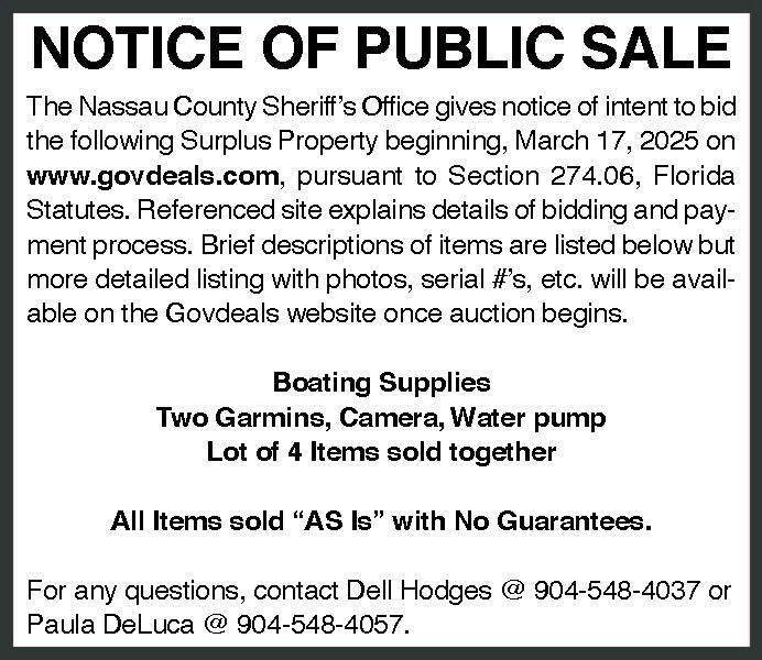 NOTICE OF PUBLIC SALE