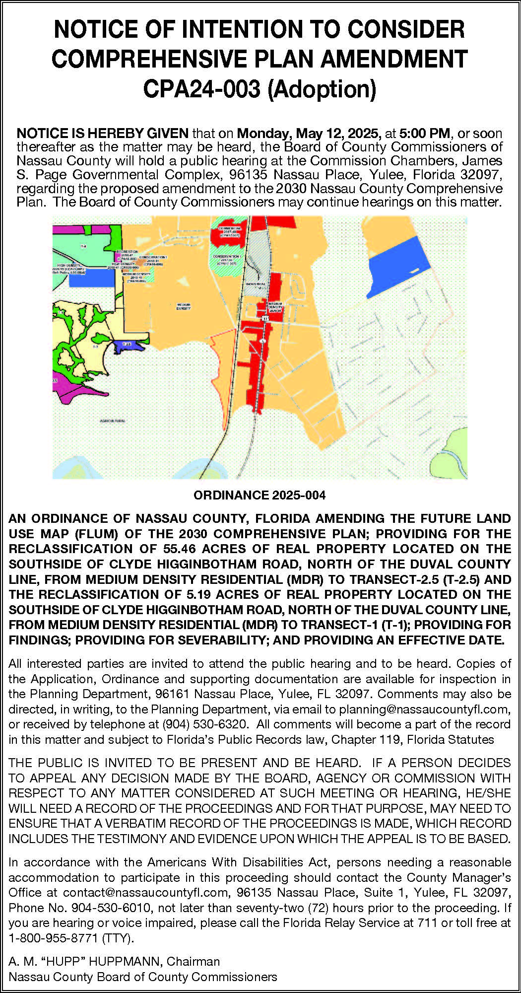 NOTICE OF INTENTION TO CONSIDER COMPREHENSIVE PLAN AMENDMENT CPA24-003 (Adoption)