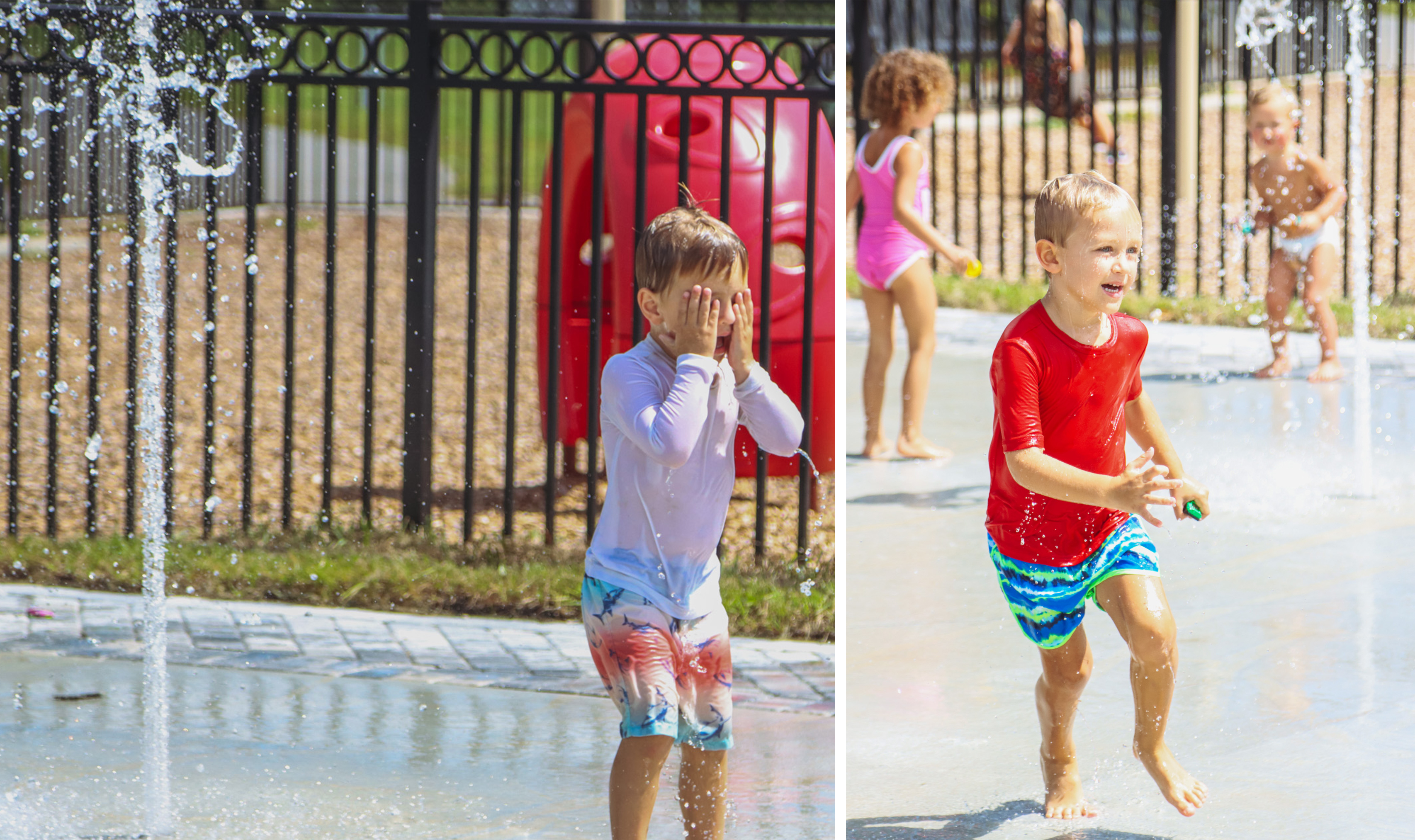 Asher Sereda, left, and Cooper Trout play at the splash pad Sept. 26 after its official opening. The two have been anxiously awaiting its opening, their mothers Michele and Halee told the News-Leader. Photo by Ashley Chandler/News-Leader