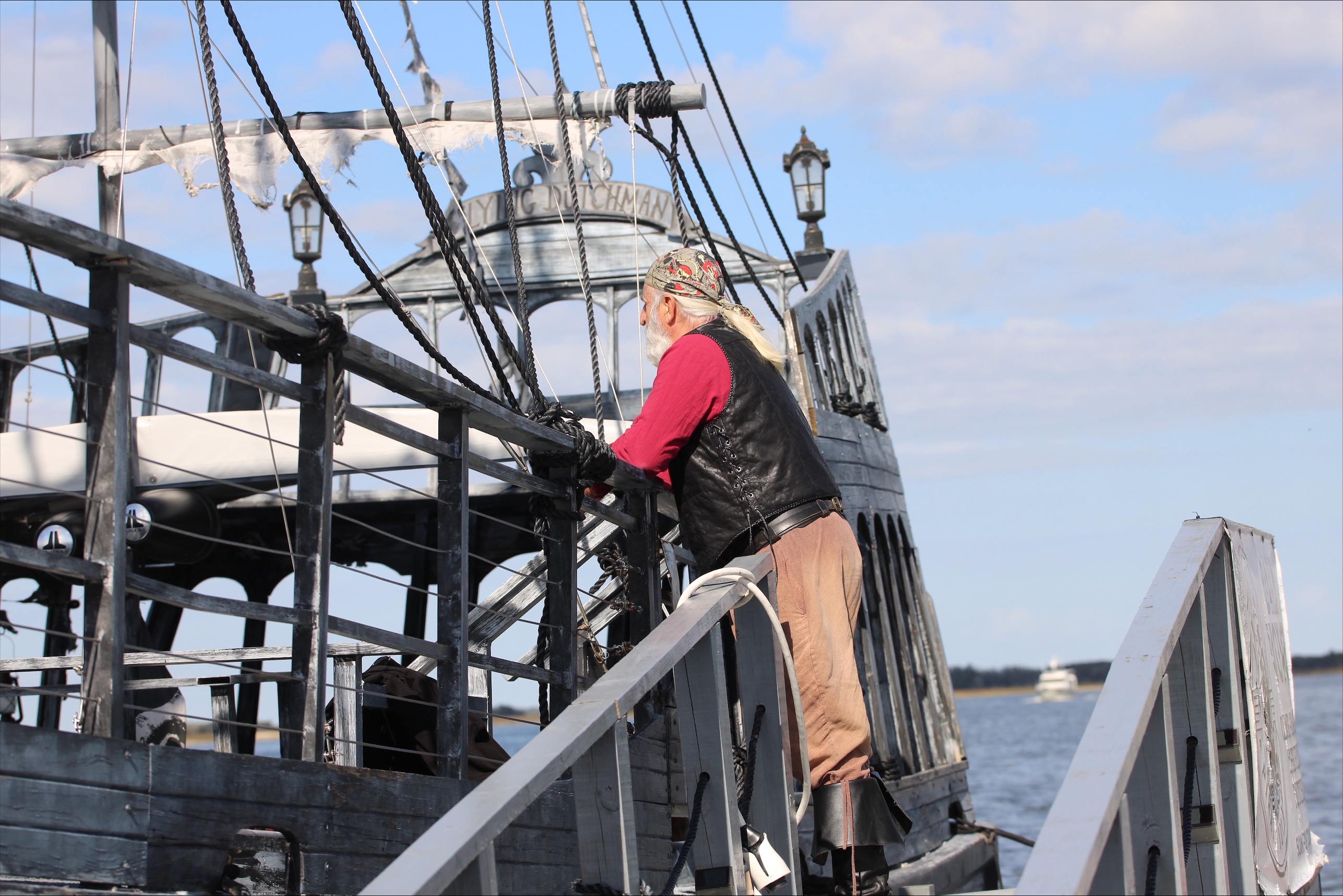 oe Brown, the pirate actor aboard The Flying Dutchman during one of Amelia Island Pirate Voyages daily cruises.  By Marisa DeMar/News-Leader 