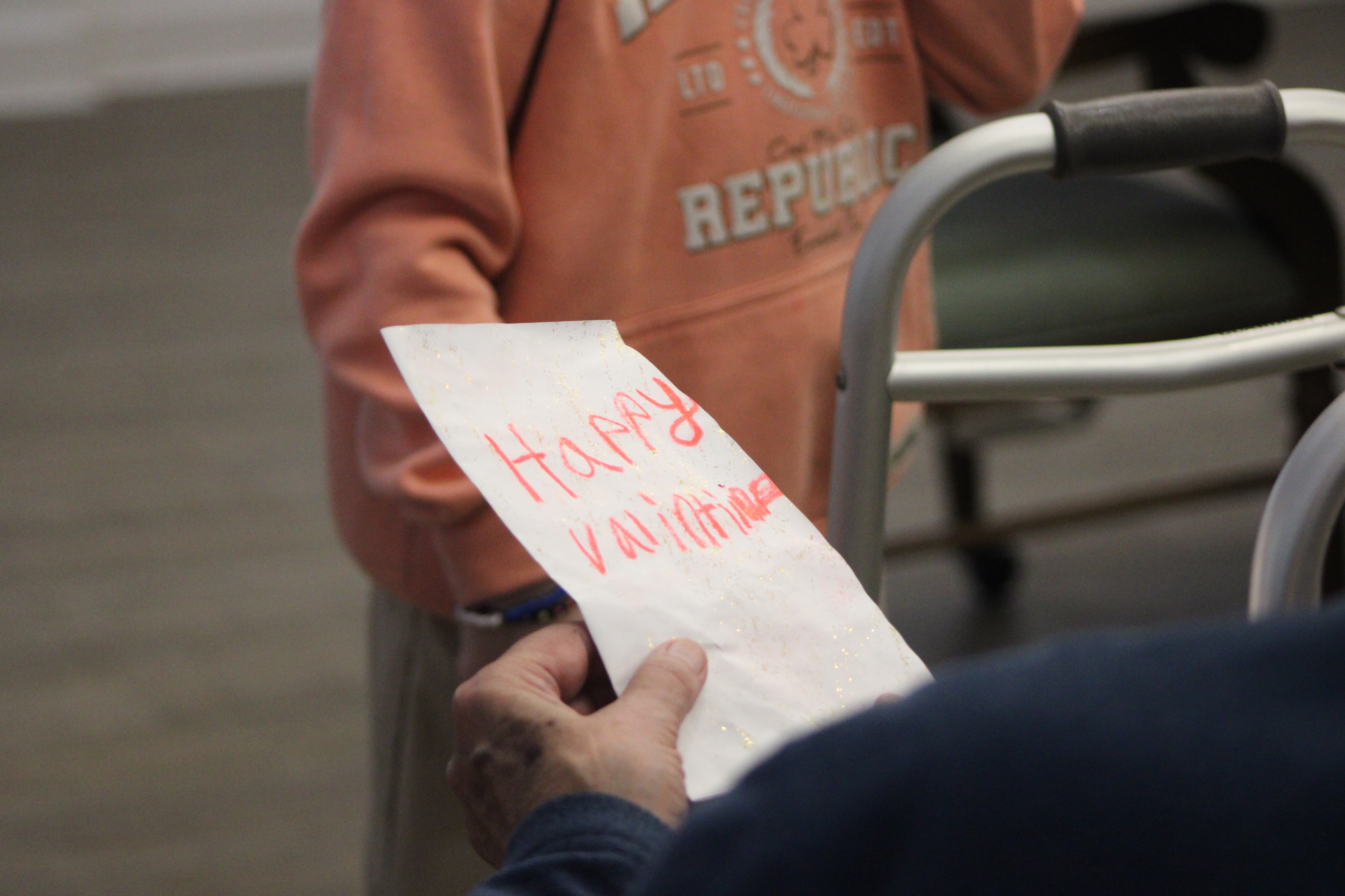 Handmade valentines given to the seniors at Osprey Village by the Montessori students. By Marisa DeMar/News-Leader