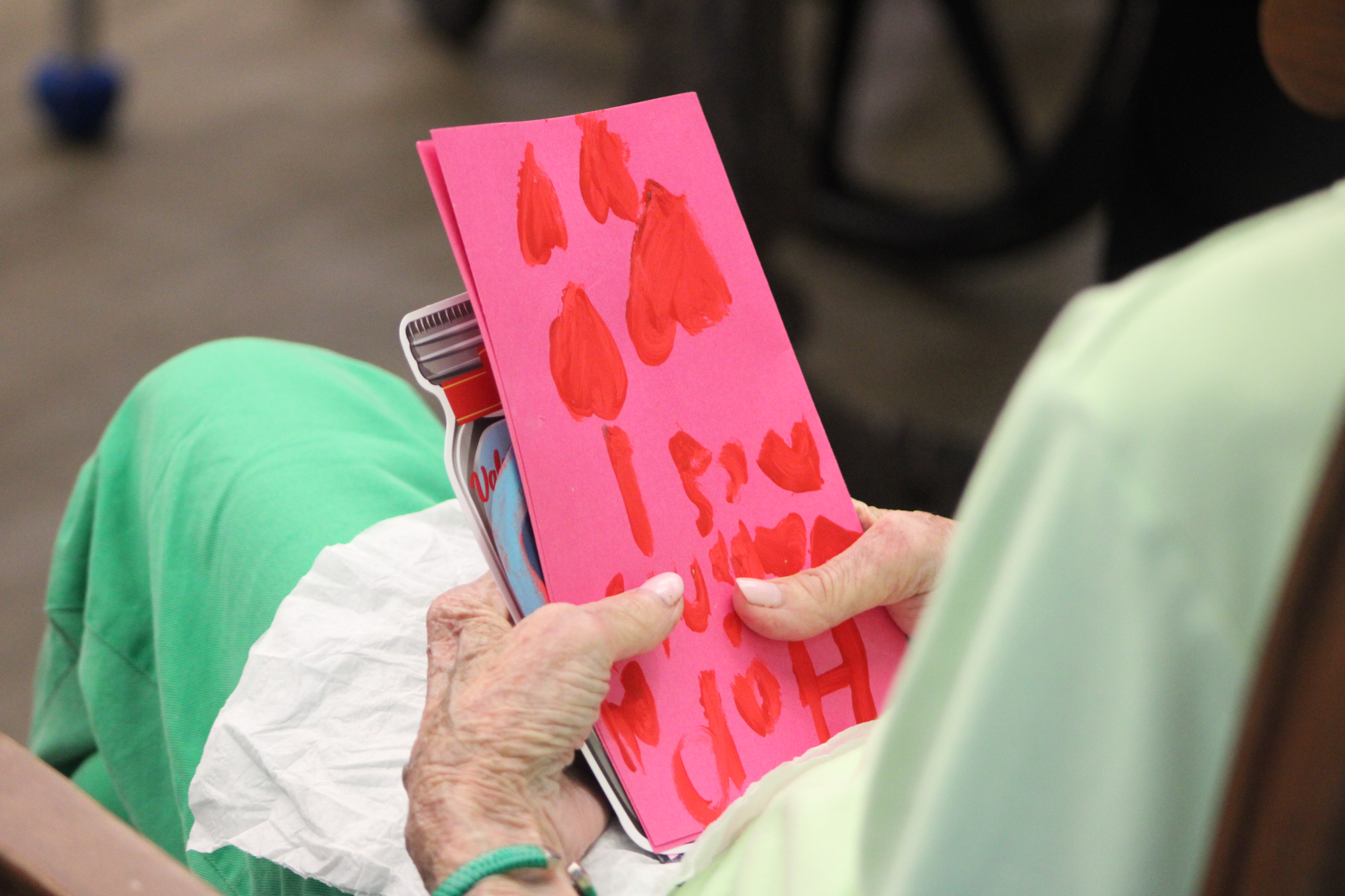 Handmade valentines given to the seniors at Osprey Village by the Montessori students. By Marisa DeMar/News-Leader