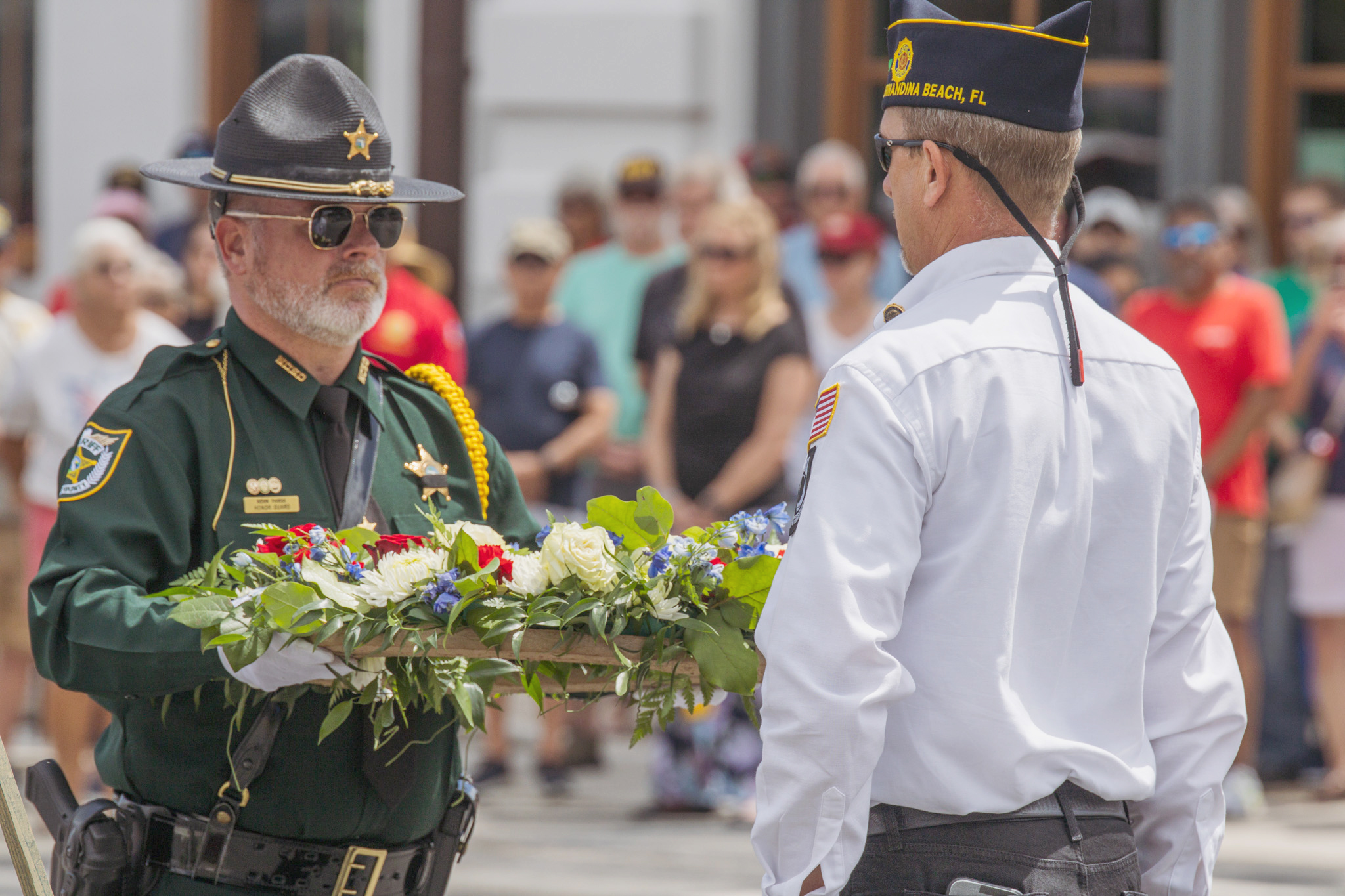 The Nassau County Sheriff’s Office participates in a wreath laying for Memorial Day with members of American Legion Post 54 in Fernandina Beach on Monday. Nick Blank/News-Leader