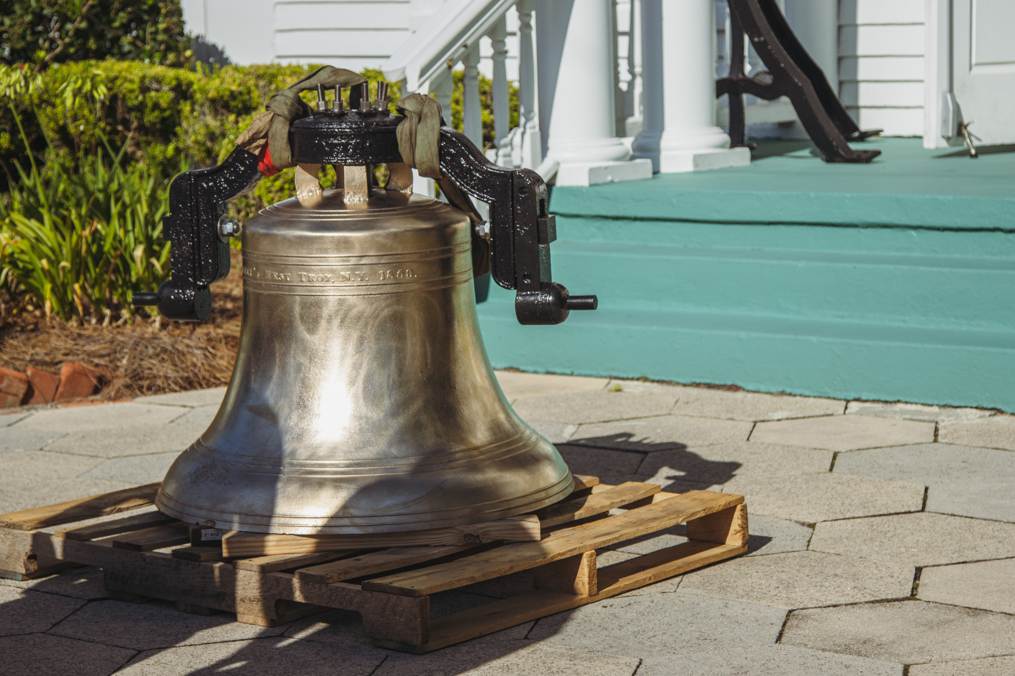 the historic First Presbyterian Church bell was returned to its proper place Tuesday, in the belfry at the historic First Presbyterian Church in Downtown Fernandina Beach. Photo by Ashley Chandler/News-Leader