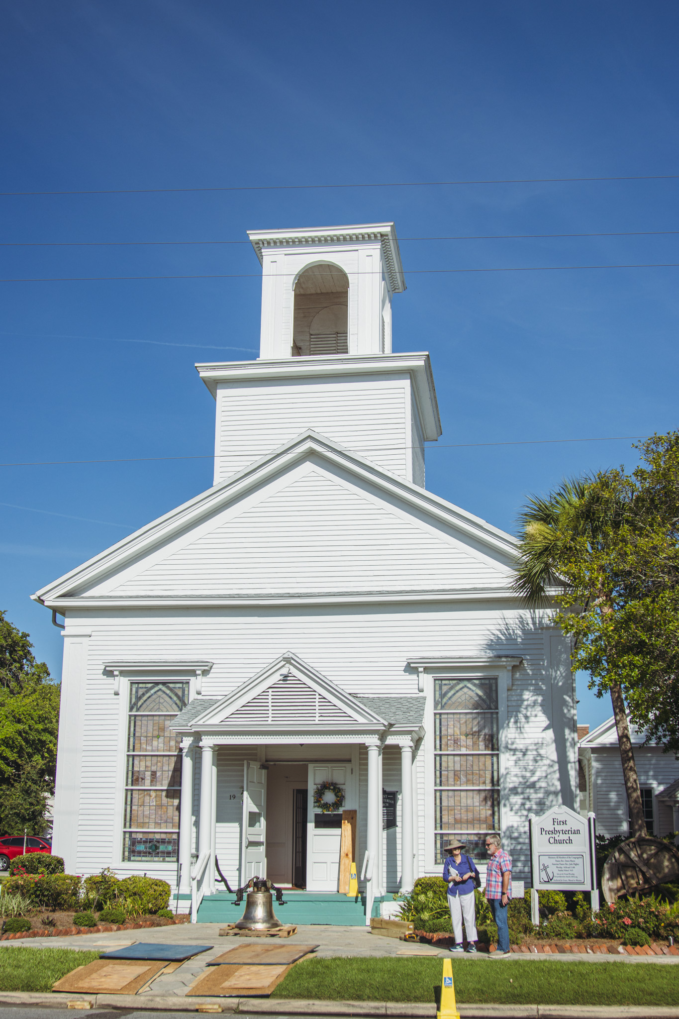 the historic First Presbyterian Church bell was returned to its proper place Tuesday, in the belfry at the historic First Presbyterian Church in Downtown Fernandina Beach. Photo by Ashley Chandler/News-Leader