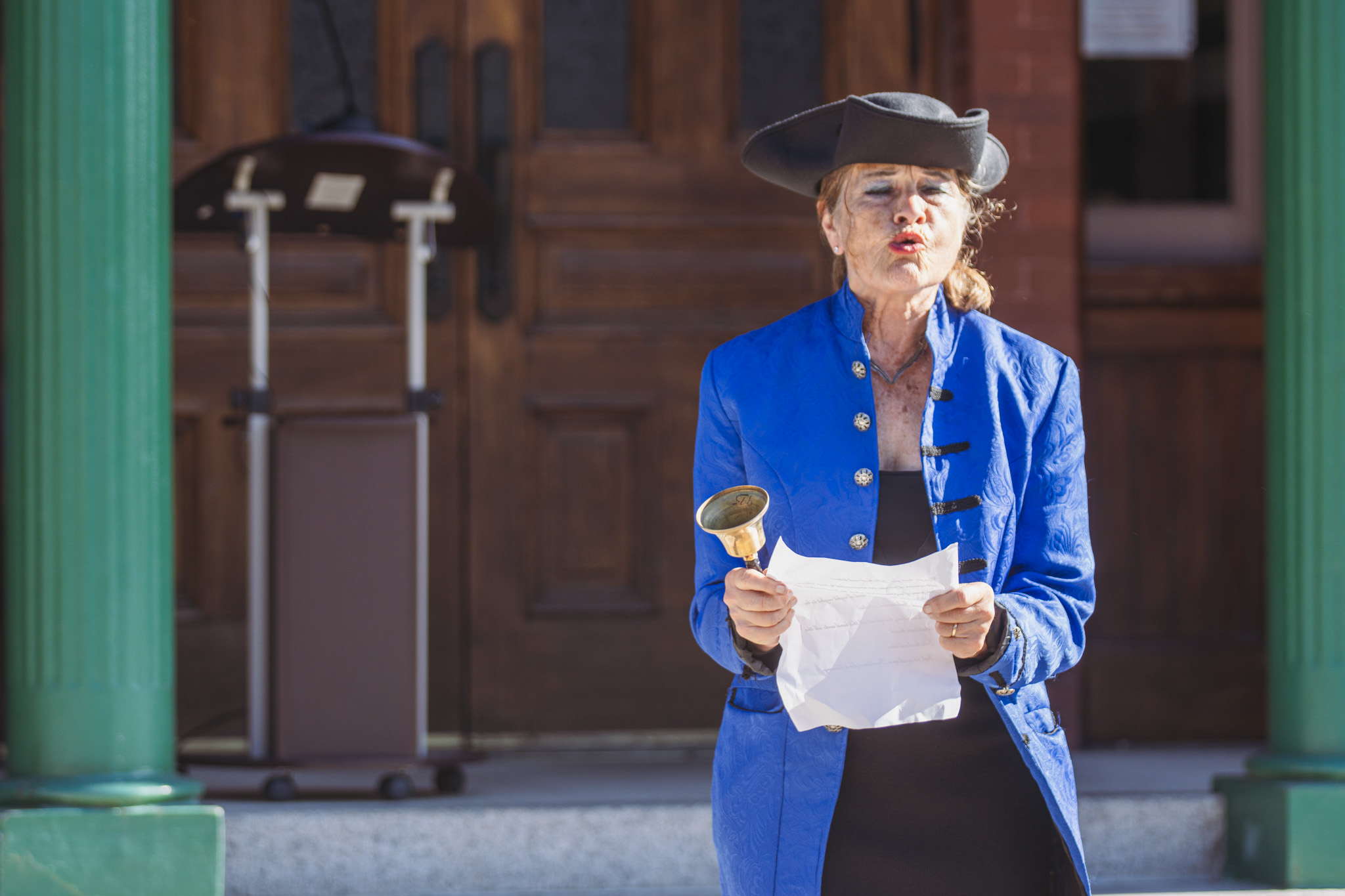 Alexandra LaJoux performs as the town crier ahead of the reading of the Declaration of Independence in downtown Fernandina Beach. Photo by Ashley Chandler/News-Leader