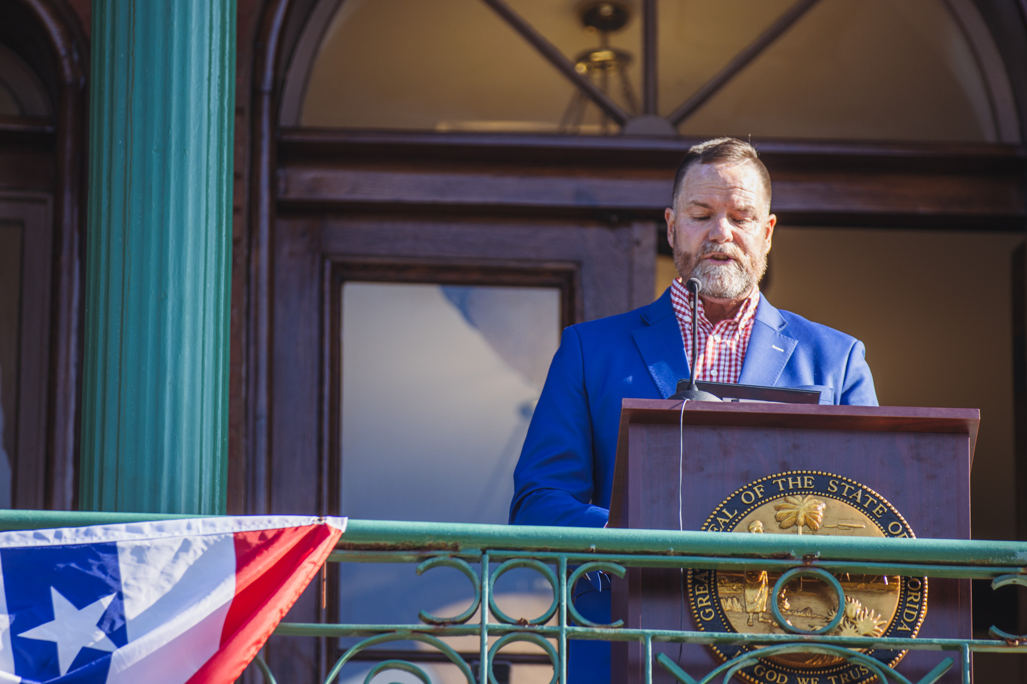 U.S. Rep. Aaron Bean reads part of the Declaration of Independence on Wednesday at the Historic Courthouse Downtown. Photo by Ashley Chandler/News-Leader