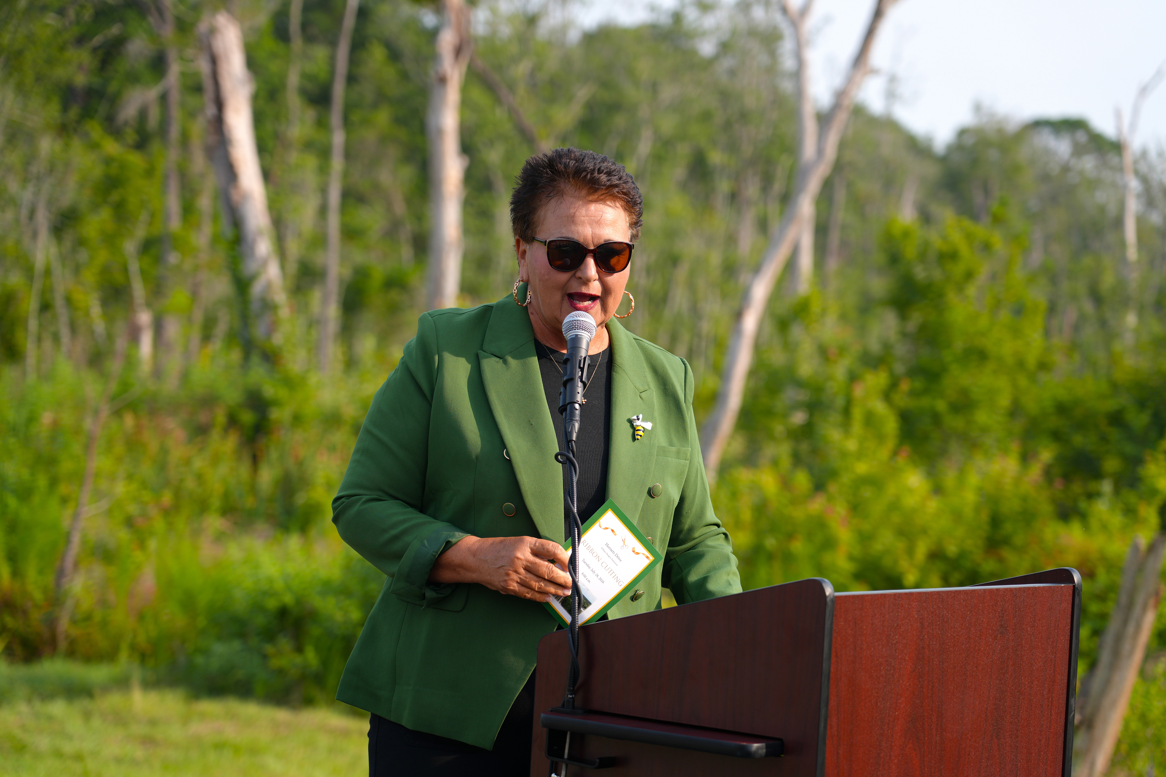 Nassau County School Superintendent Kathy Burns speaks at the ribbon cutting event for Hornets Drive, formally know as William Burgess Extension. Photo courtesy of Nassau County