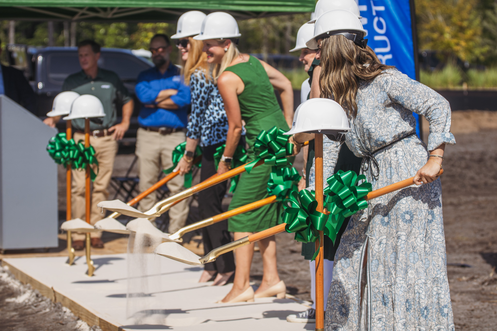 Cornerstone Classical Academy officials are joined by leadership from Auld & White Constructors, Rowe Architects and Rayonier for the school’s groundbreaking in Wildlight Thursday. Nick Blank/News-Leader
