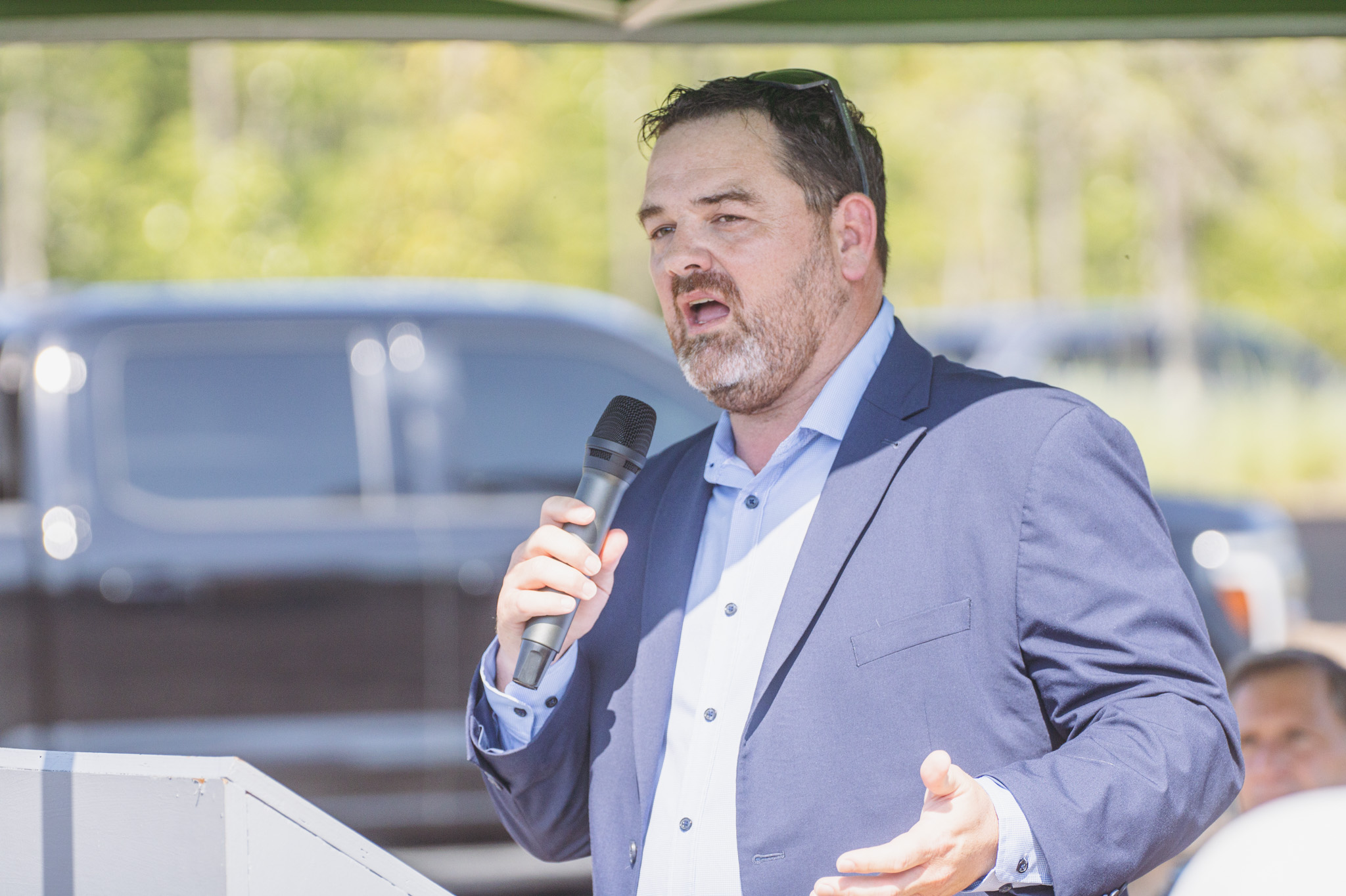 Cornerstone Classical Academy officials are joined by leadership from Auld & White Constructors, Rowe Architects and Rayonier for the school’s groundbreaking in Wildlight Thursday. Nick Blank/News-Leader