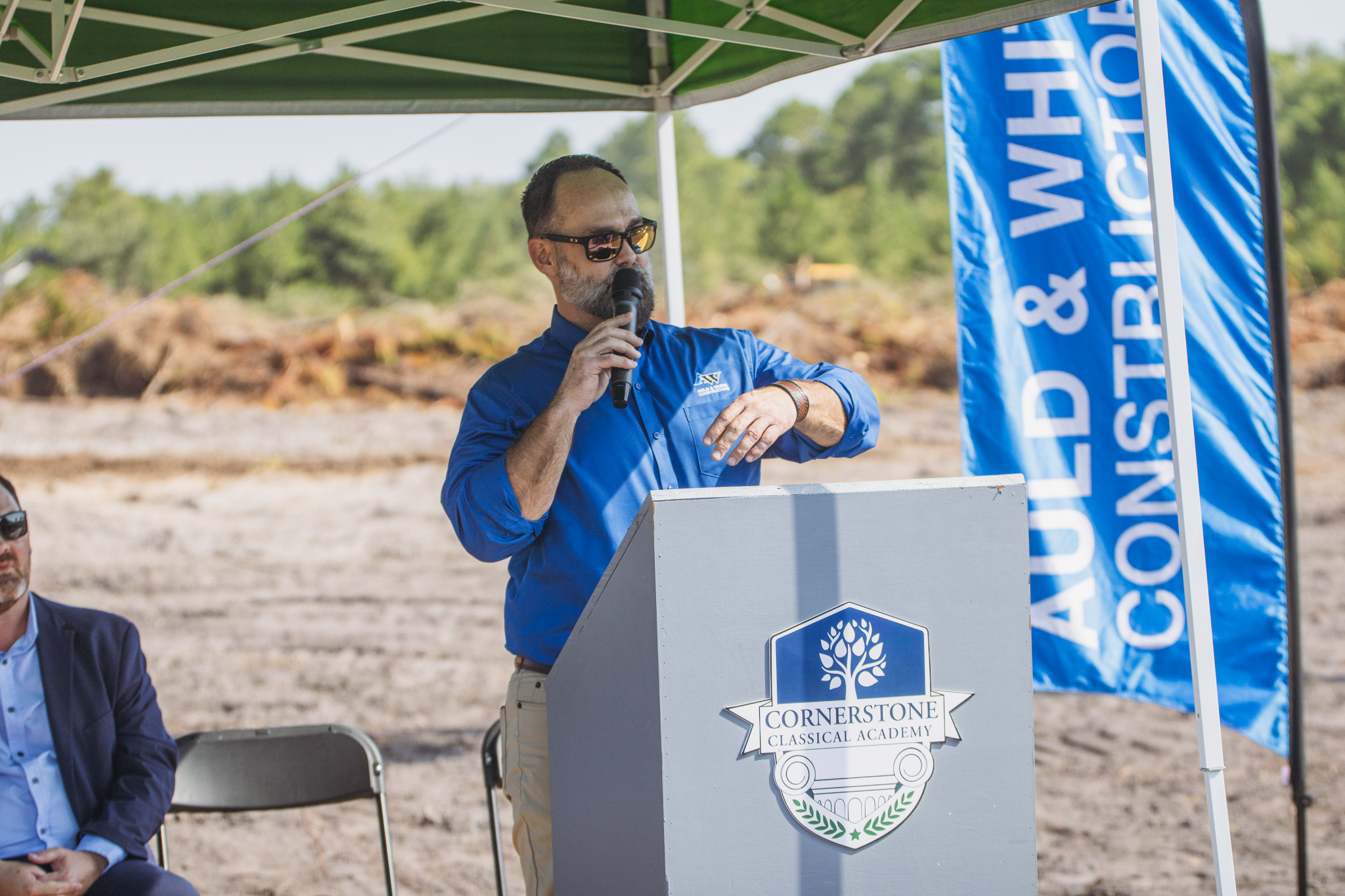 Auld & White Constructors Director of Business Development Buck Smoak speaks at the ground-breaking ceremony Thursday. Nick Blank/News-Leader