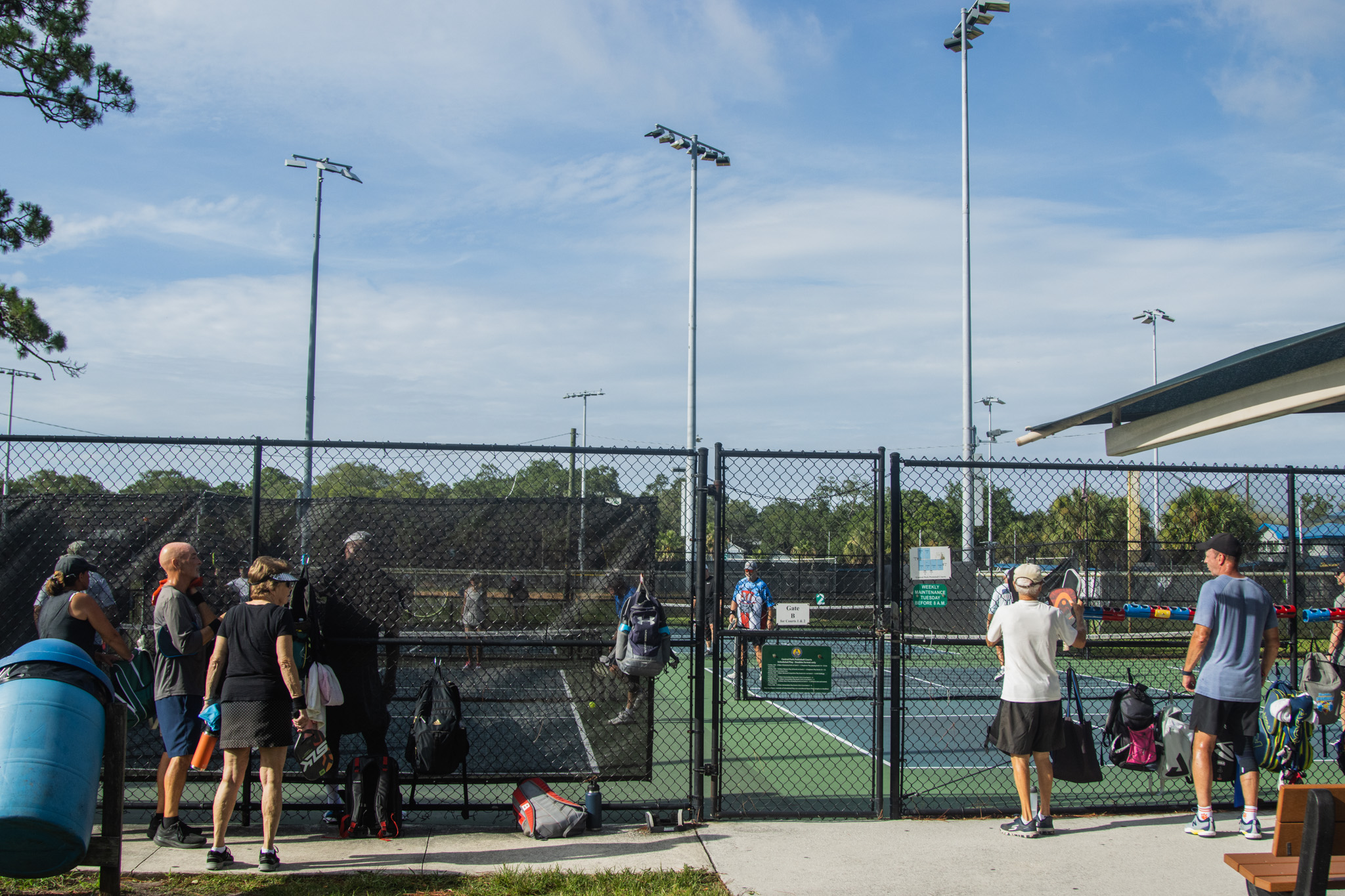 The Central Park pickleball courts are full Tuesday.