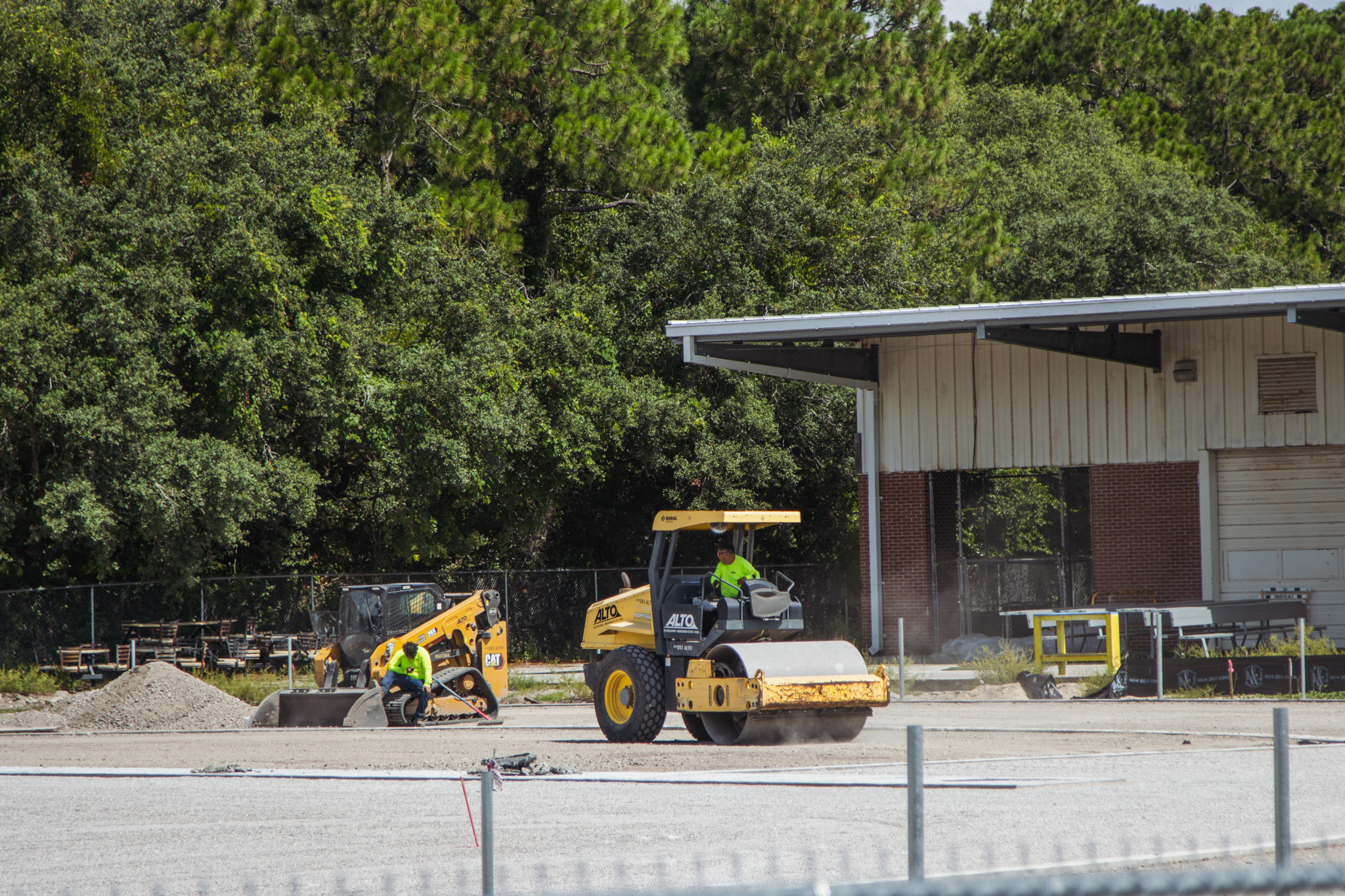 Construction of the Fernandina Beach High School stadium is nearing completion. Work continued Tuesday on the track, field and concession stand. Photo by Ashley Chandler/News-Leader