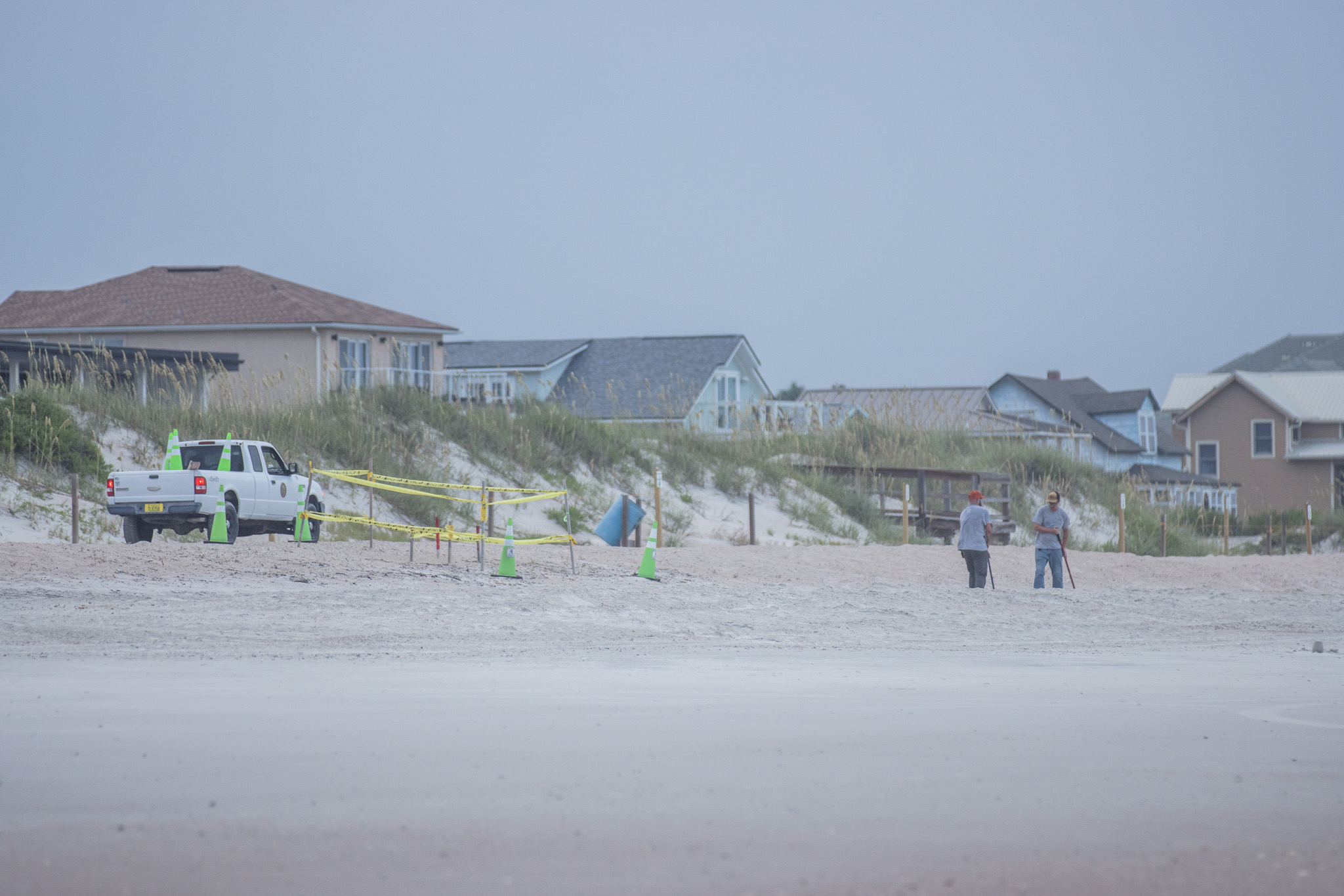 Nassau County staff rakes the sand between a sea turtle nest and the ocean on July 22 on American Beach. The county’s beach raking program was put in place in an effort to avoid the potential negative impacts of tire tracks on new sea turtle hatchlings. 