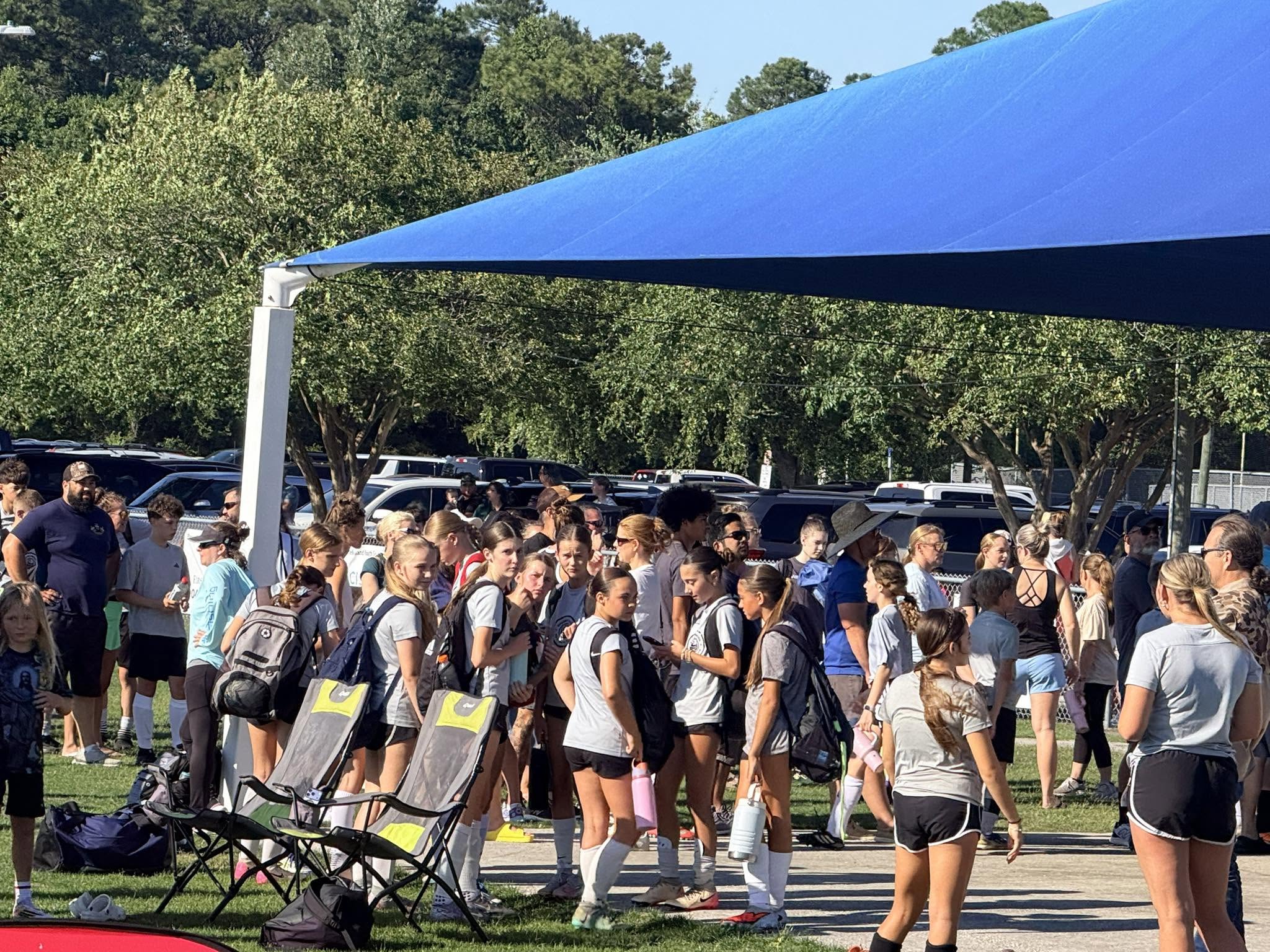 Players gather following an Amelia Island Youth Soccer tryout. Submitted