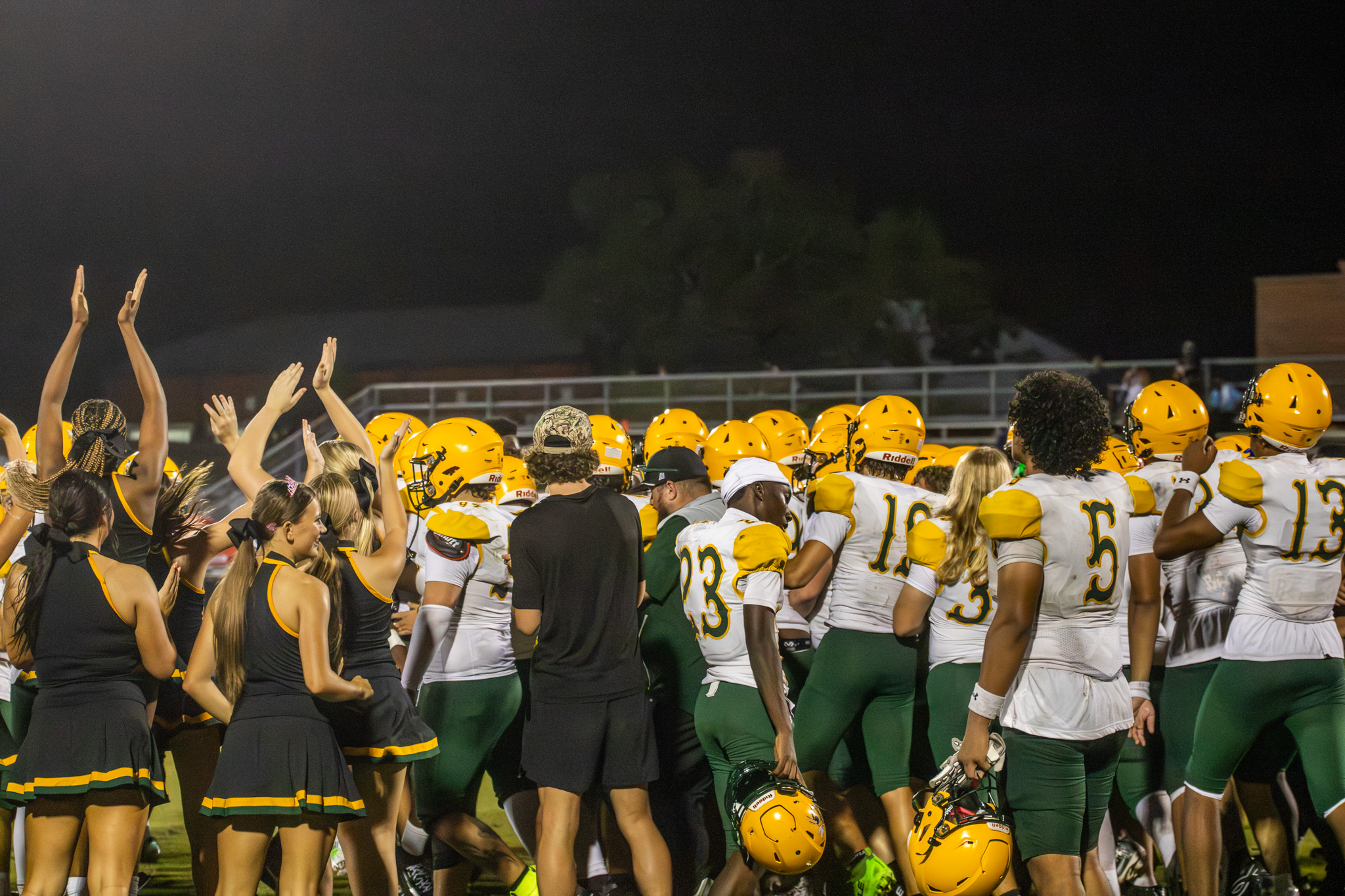 Yulee players, staff and cheerleaders celebrate Friday’s win. Photo by Nick Blank/News-Leader