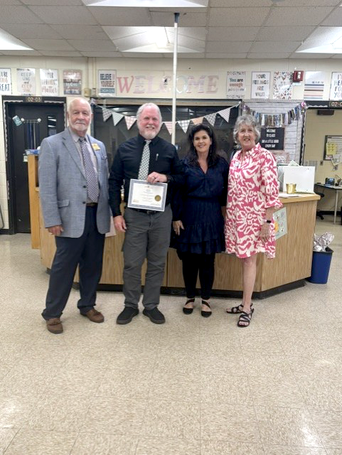 From left to right: Mike Cole, Nassau Schools Foundation Board Member; Paul Arnold, Callahan Middle School Music Director; Susan DeVane, Executive Director of the Nassau Schools Foundation; and Mary Ann Rood presenting a grant to Paul for a lengthy list of equipment and teaching aids for the band on May 4.  ARIAS provided $1,800 which was matched by the Nassau Schools Foundation to provide music grants for the 2026-27 academic year. Submitted