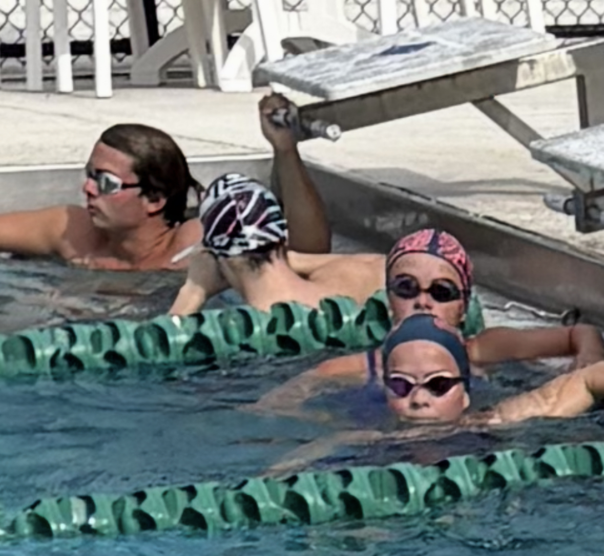 Below, Freshmen Hailey Light, Lydia Deems, Senior Hunter Thomas, Sophomore Mason Pickett. photo courtesy of Pirates Swim