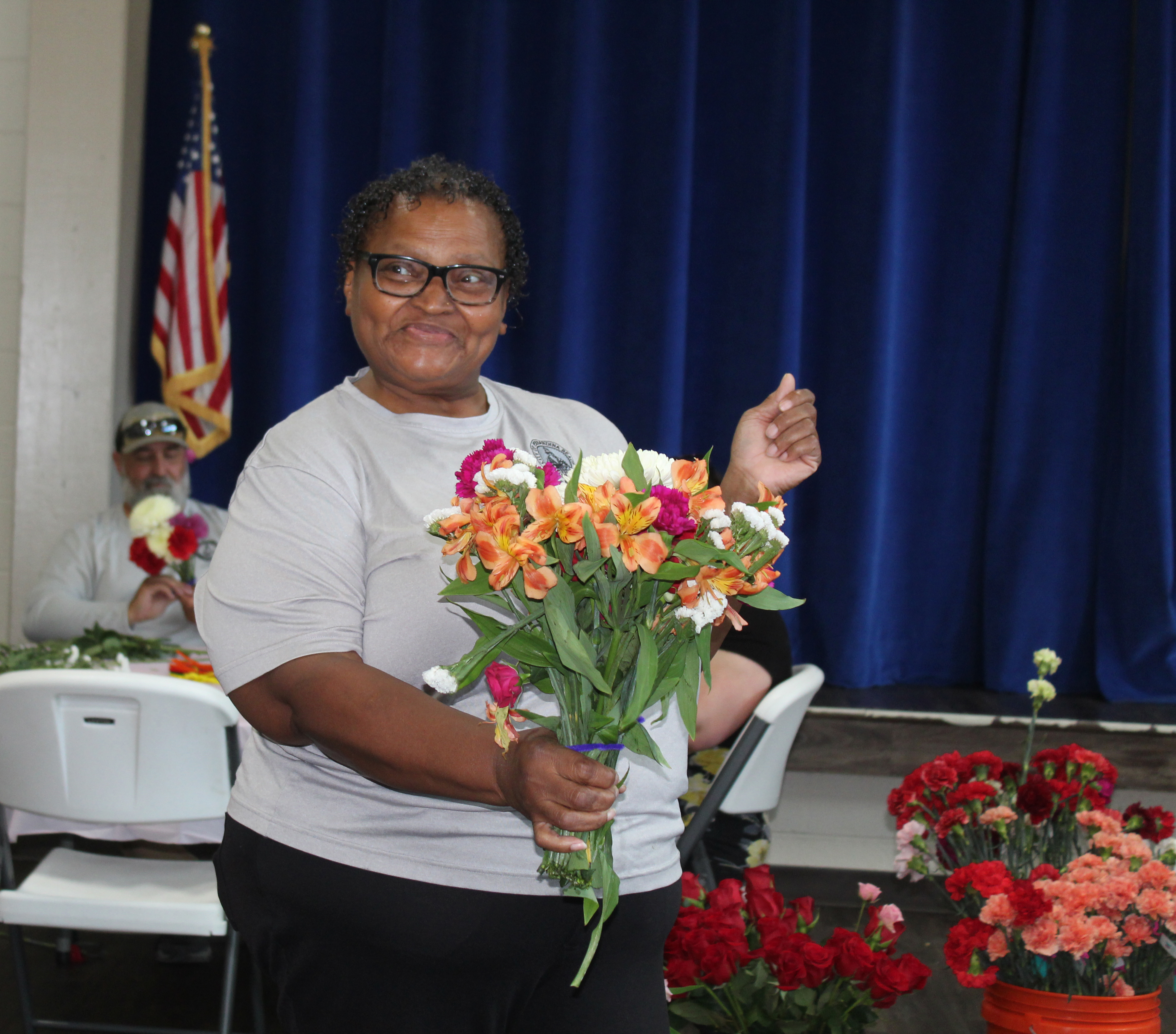 Resident built bouquets at an event held by the City of Fernandina Beach and Colombia Flowers/That Flower Feeling.