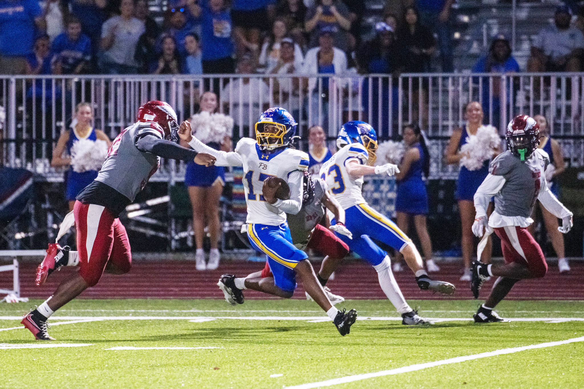 Pirates Jakaden Myers attempts to evade a tackle in Friday’s game against NFEI. Photo by Nick Blank/News-Leader