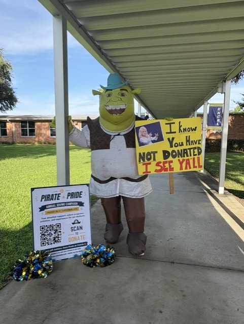 One FBHS parent, Stephanie Lunt, has been dressing up on Fridays to support the FBMS PTO annual fundraiser, the Pirate Pride Annual Giving Campaign. She has dressed up as Shrek, a dinosaur, a unicorn and a donkey. Submitted photo