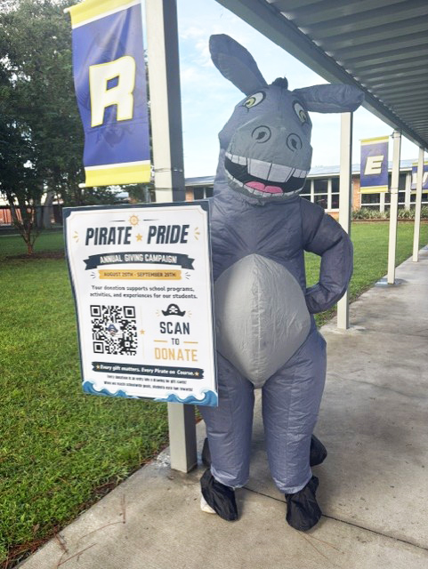 One FBHS parent, Stephanie Lunt, has been dressing up on Fridays to support the FBMS PTO annual fundraiser, the Pirate Pride Annual Giving Campaign. She has dressed up as Shrek, a dinosaur, a unicorn and a donkey. Submitted photo