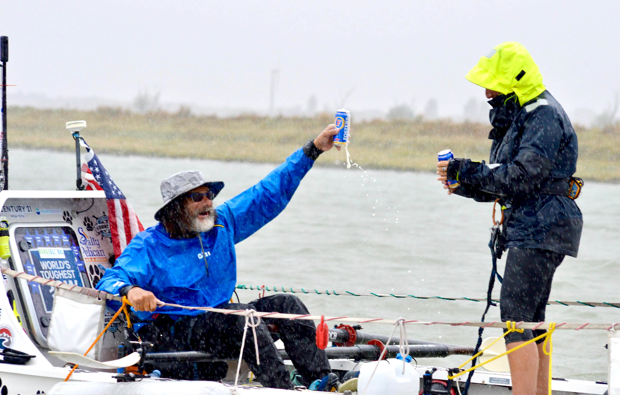 Dawn Smith and Paul Lore cheers as they arrive in Burnham-on-Crouch, England, after 48 days at sea and over 2,000 nautical miles traveled. Submitted