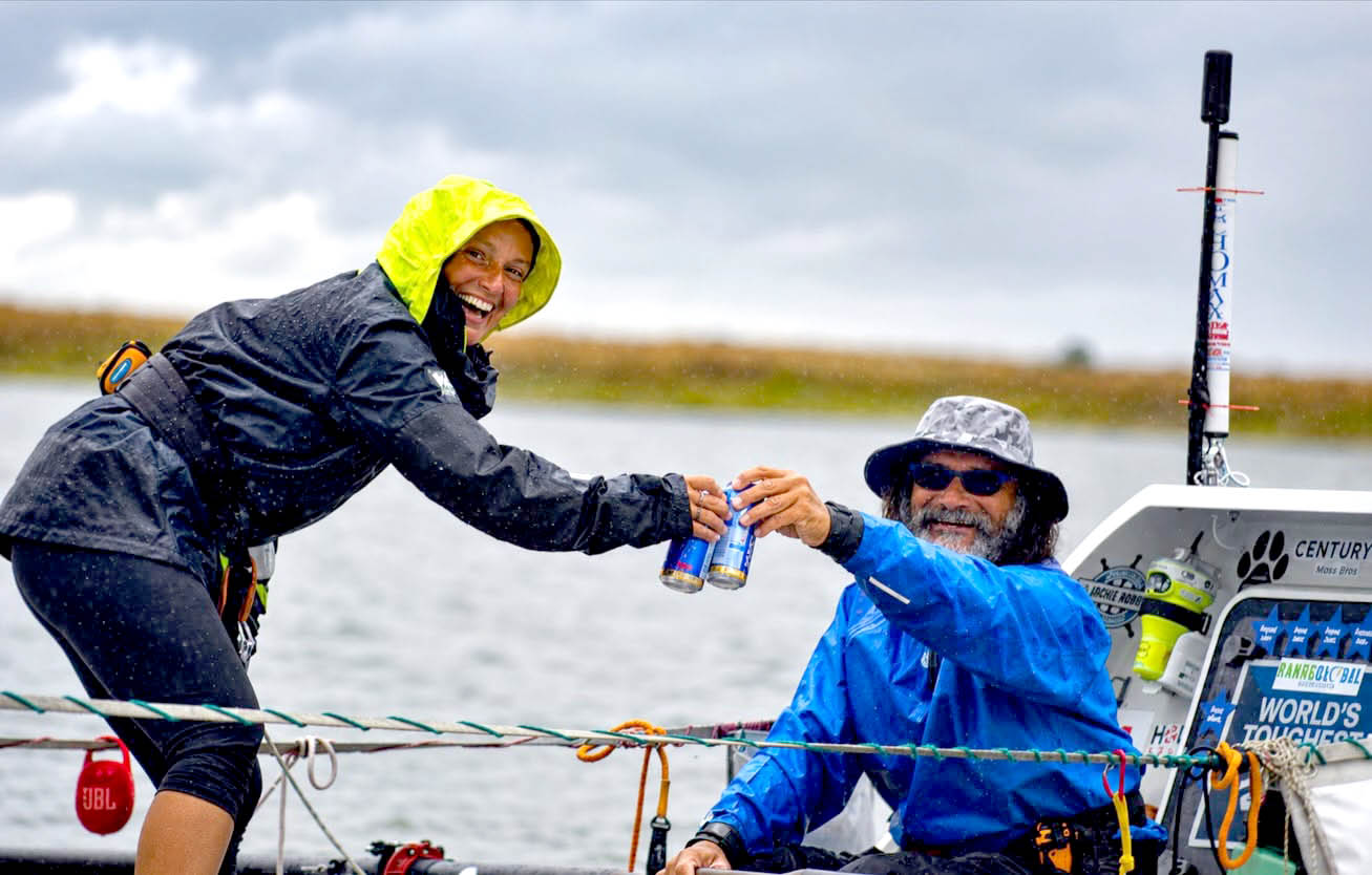 Dawn Smith and Paul Lore cheers as they arrive in Burnham-on-Crouch, England, after 48 days at sea and over 2,000 nautical miles traveled. Submitted