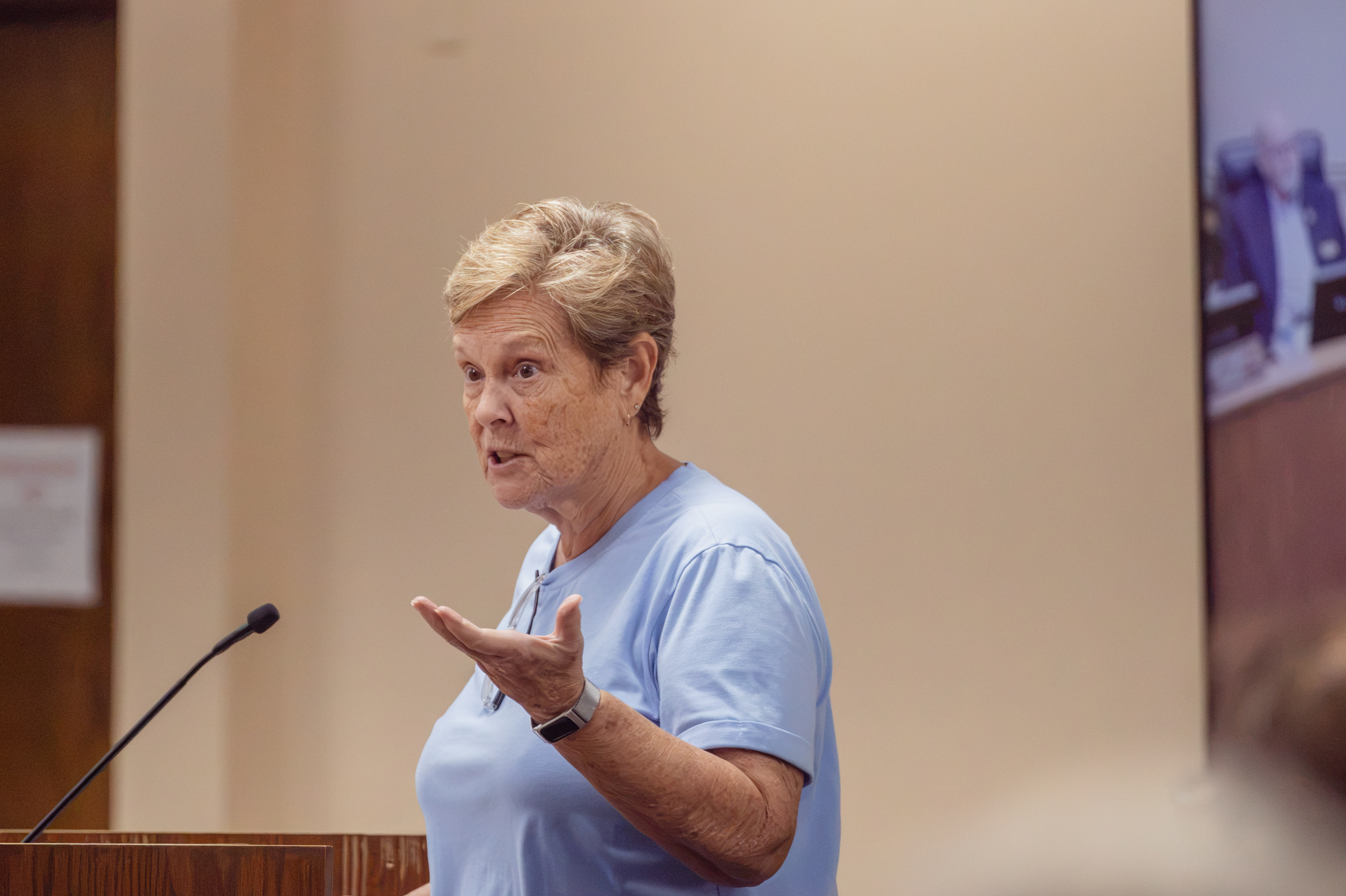 Nassau County resident Peggy Walsh asks what the data center were and said taxpayers need to be convinced of the benefit of data centers in the county. Photo by Nick Blank/ News-Leader