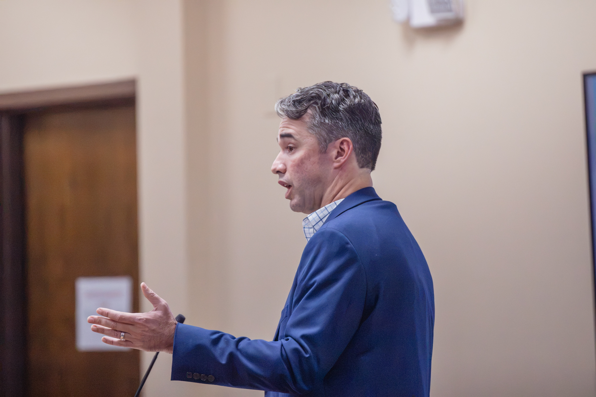  Natural Resource Manager Taylor Clem speaks during the workshop over the Data Center fact-finding committee’s initial report. Photo by Nick Blank/ News-Leader