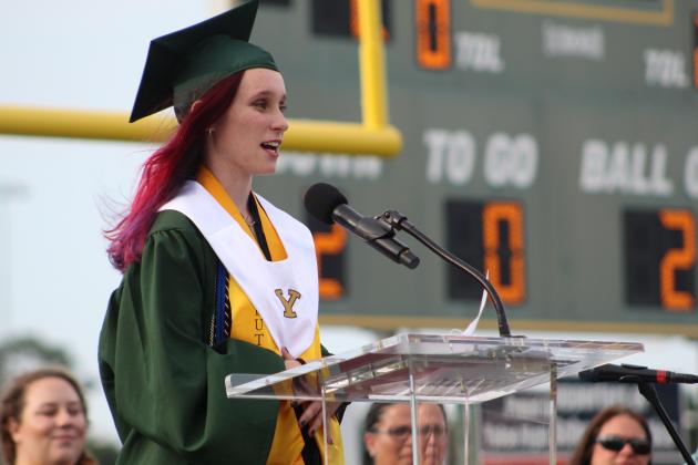 Salutatorian Barbora Trejbal gives a speech during graduation.