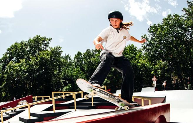 Pinson, 17, of Fernandina Beach recently competed in the World Street Skateboarding Championships in Rome, Italy, an Olympic qualifier for Paris in 2024. Submitted.